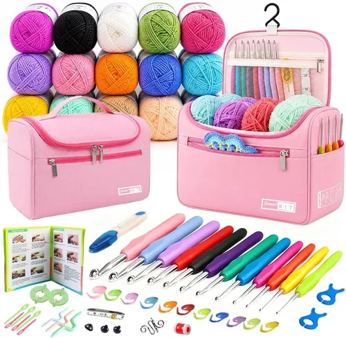Miniatura 12 de Juegos de ganchillo Yarniss con hilo, 1120 yardas de carretes de hilo de ganchillo suave, 10 tamaños de ganchos de ganchillo ergonómicos con bolsa