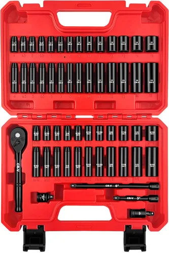 Miniatura 12 de WETT Juego de llaves de 1/4" y 3/8", juego de enchufes de 86 piezas con trinquete de liberación rápida, barra de extensión, adaptador, bits de 1/4