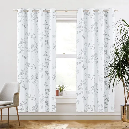 Miniatura 26 de Beauoop Cortinas Florales 100% Opacas de 54 Pulgadas de Largo, 2 Paneles para Dormitorio, Sala de Estar, Azul Gris y Blanco con Patrón de Flores