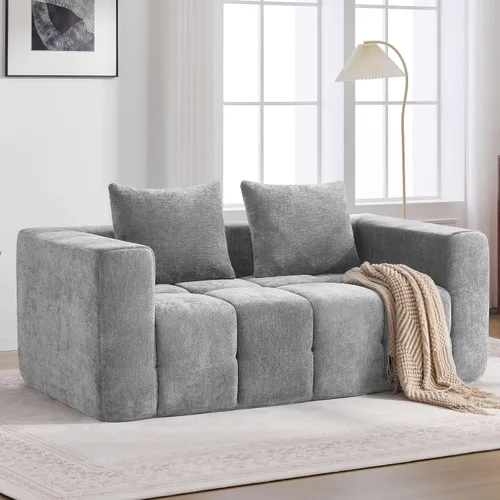 Miniatura 19 de Sofá modular sin hueso de 119 pulgadas para sala de estar, moderno sofá modular copetudo con asiento profundo y otomana móvil, sofá de felpilla
