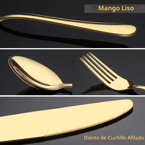 Miniatura 4 de Juego de cubiertos dorados Briout, juego de 20 piezas de cubiertos de acero inoxidable para 4 personas, juego de cubiertos plateados que incluye