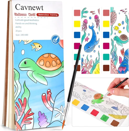 Cavnewt Libro de Pintura de Acuarela de Bolsillo, 21 Páginas, Set de Libro para Colorear con Acuarela de Viaje para Niños de 3-8 Años, Regalos de