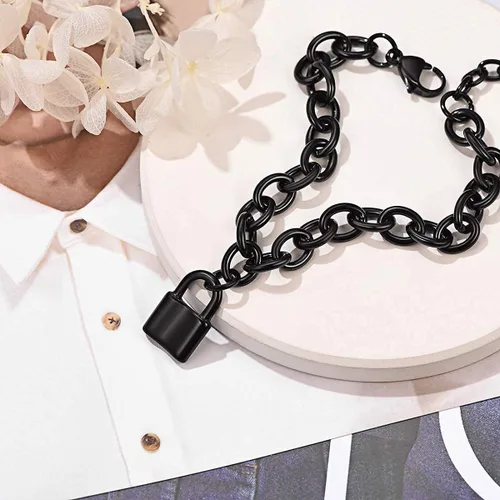 Miniatura 8 de FOCALOOK Pulseras de cadena de eslabones para mujer pulseras personalizables chapadas en oro de 18 quilates pulsera con dije de bloqueo de cadena