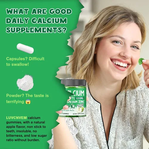 Miniatura 5 de Gomitas de Citrato de Calcio 1200 mg con Vitamina D3, Citrato de Calcio Magnesio Zinc con Suplemento de Vitamina D3 para Mujeres y Hombres Soporte