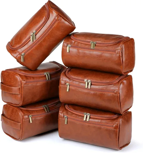 Miniatura 10 de Aliceset Juego de 6 bolsas de aseo de cuero para padrinos de boda con gancho, bolsa de cuero para propuesta de boda con asa lateral, regalo