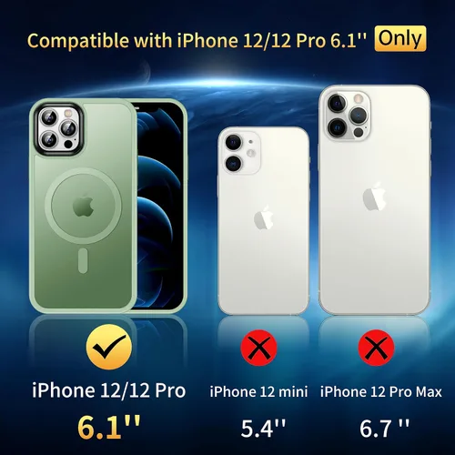 Miniatura 6 de Funda magnética para iPhone 12/iPhone 12 Pro, probada en caídas de grado militar, compatible con MagSafe, a prueba de golpes, translúcida, parte