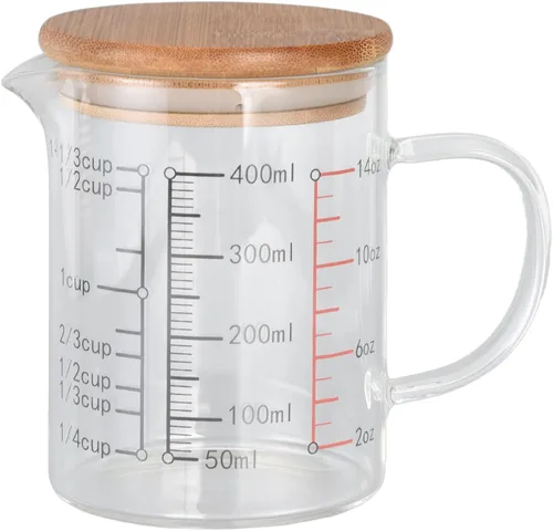 Miniatura 5 de Vaso medidor de vidrio, con boquilla en forma de V, con mango aislante, tazas medidoras de líquidos con tapa, para el hogar, uso en restaurantes