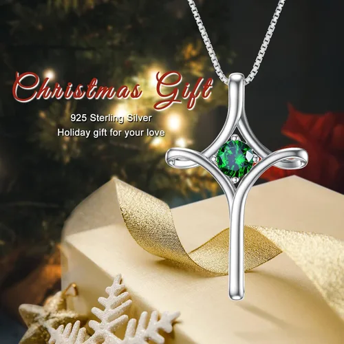 Miniatura 3 de TOUPOP Collar de cruz para mujer, plata de ley 925, collar de cruz de piedra natal, joyería de fe fina, regalo de cumpleaños, aniversario, Navidad