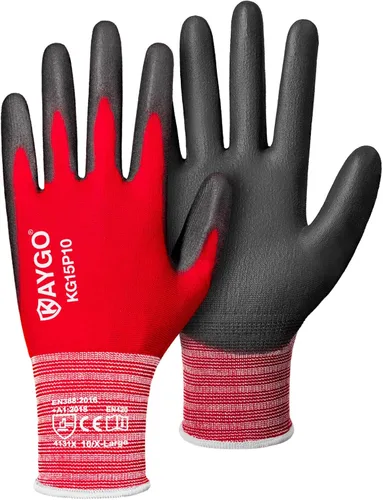 Miniatura 20 de KAYGO KG15P - Guantes de trabajo con revestimiento de poliuretano, nailon Lite, para la seguridad, revestimiento de poliuretano gris, muñeca de Azul