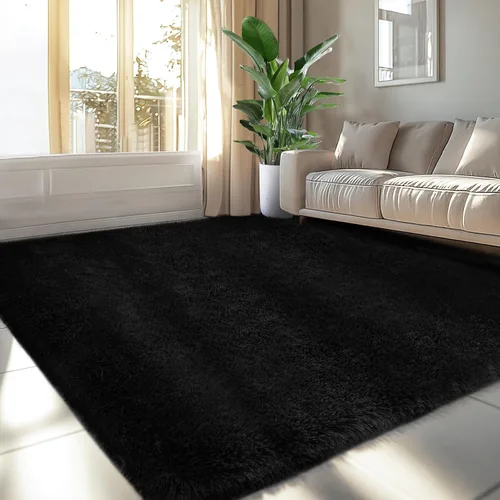 Miniatura 10 de Topmaxcs Alfombra de Área de Pelo Largo Negro para Dormitorio: 8x10 Alfombras de Área de Pelo Largo Esponjosas para Sala de Estar- Alfombras