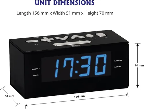 Miniatura 5 de HANNLOMAX Radio despertador HX-144CR, radio PLL AM/FM, pantalla LED de 1.2 pulgadas, reloj digital con alarma dual, solo operación de CA