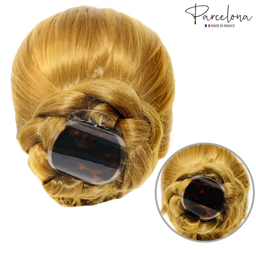 Miniatura 4 de Parcelona France Onde Leopard Tortoise Shell Clear Celluloid Side Slide en agarre seguro pinza de pelo fino de pato para yoga -2 3/4 pulgadas marrón