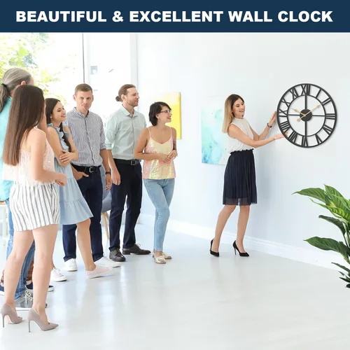 Miniatura 3 de Pytha Sight - Reloj de pared grande para sala de estar, de 16 pulgadas, moderno, industrial, decorativo, de metal, silencioso, funciona con Negro