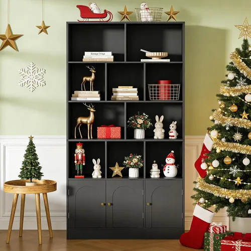 Miniatura 8 de Housoul Estantería de 71 pulgadas de alto con 10 cubos y 3 puertas, estantería de 4 niveles, estantería abierta con gabinete, organizador de Negro