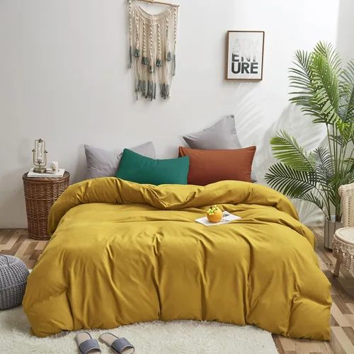 Miniatura 28 de Luxlovery Juego de edredón azul marino, tamaño King, de algodón, suave, transpirable, acogedor, con 1 funda de almohada color amarillo y 1 funda