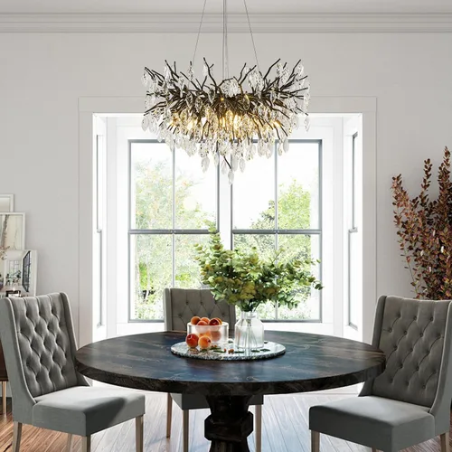 Miniatura 20 de Candelabro de cristal para comedor, lámpara moderna de 24 pulgadas para sala de estar, candelabros de rama de árbol dorado con 8 luces, lámpara