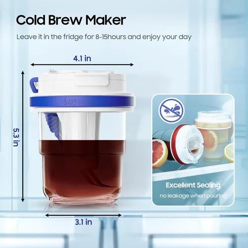 Miniatura 2 de MHW-3BOMBER Cold Brew - Cafetera cruzada portátil de 18 onzas, taza de café helado, jarra de café con filtro, vaso de café de viaje para regalos