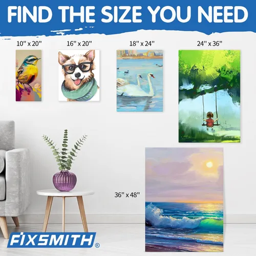 Miniatura 5 de FIXSMITH Lienzo Blanco Virgen Estirado - 18x24 Pulgadas, Paquete de 4, Lienzo Grande Imprimado, 100% Algodón, Perfil de 5/8 Pulgadas de Paquete