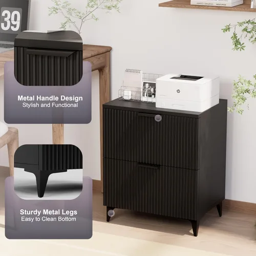 Miniatura 21 de Royal Windsor Mesita de noche acanalada con 3 cajones, mesa auxiliar lateral, armario de almacenamiento de acento, mesita de noche moderna