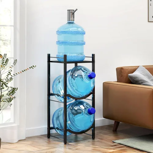 Miniatura 9 de TC-HOMENY Soporte para jarra de agua de 5 galones, estante de 3 niveles para dispensador, soporte organizador para hogar y oficina (negro)