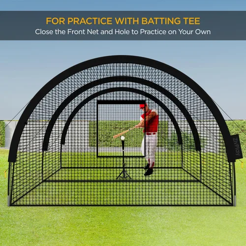 Miniatura 6 de Jaula de bateo de béisbol, jaulas de bateo para patio trasero, jaula portátil desplegable para béisbol y softbol con agujero para máquina de lanzar