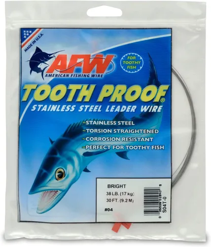 Miniatura 20 de AFW Alambre Líder Duro de Una Hebra de Acero Inoxidable a Prueba de Dientes - Brillante y Camuflaje para Tiburón, Barracuda, Caballa Real, Wahoo