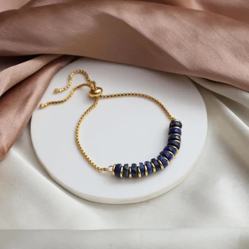 Miniatura 53 de Natural Heishi Beads With Spacers Slider Bracelet Gemstone Healing Jewelry With 14k Yellow Gold Plated 8- Inch Adjustable Length