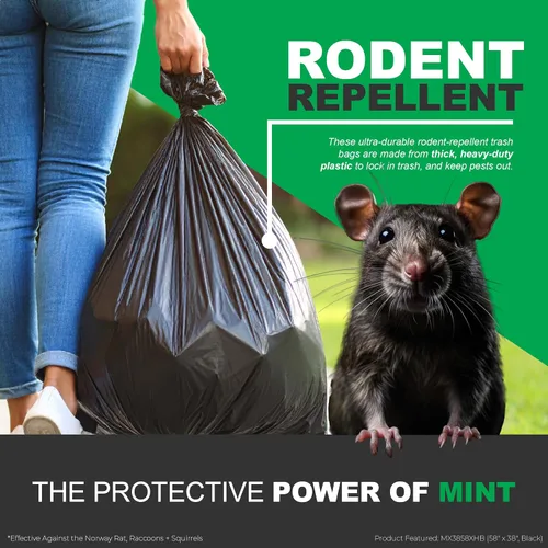 Miniatura 6 de Mint-X Bolsas de basura repelentes de roedores, 1.3 mil, sello plano, 46 pulgadas de alto x 33 pulgadas de largo, color negro (paquete de 100)