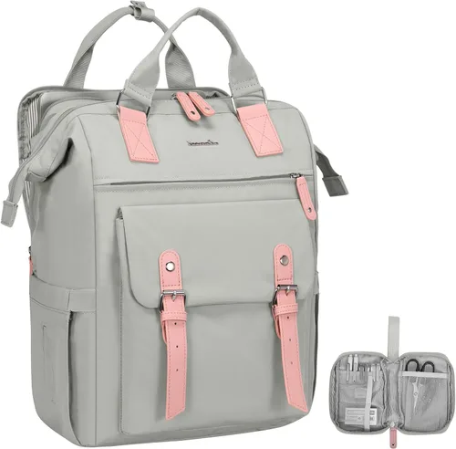 Miniatura 38 de LOVEVOOK - Mochila para laptop de mujer, bolsa de trabajo, viaje, computadora, mochila para maestra o enfermera, bolsa para libros, beige verde