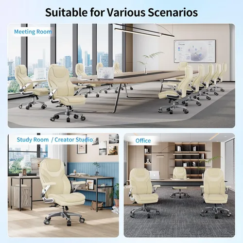 Miniatura 9 de Silla de oficina grande y alta con brazos 5D, silla de escritorio resistente de tela y piel sintética, soporte lumbar ajustable y altura, función