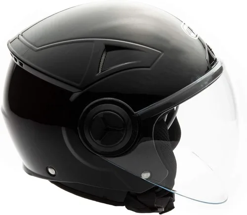 Miniatura 2 de Casco con cara descubierta para motocicleta Scooter, con visor DOT práctico que se puede levantar, XL, Negro (Shiny Black)