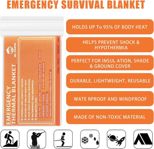 Miniatura 3 de QIO CHUANG Mantas térmicas de Mylar de emergencia, manta espacial, kit de supervivencia, manta de campamento (paquete de 6). Perfecto
