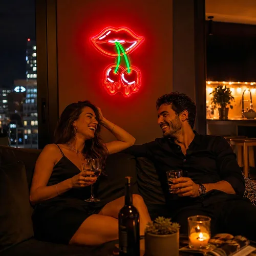 Miniatura 4 de Letrero de Neón de Labios de Cereza, Letreros de Neón para Decoración de Pared Letreros LED Rojos de Neón para Habitación Letreros de Neón Luminosos
