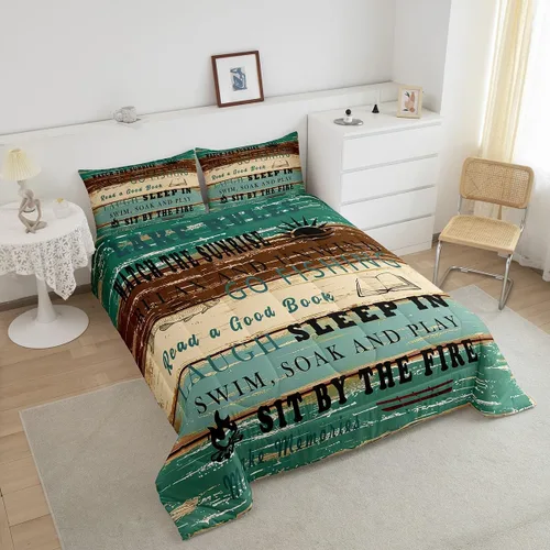 Miniatura 4 de Lake Rules - Juego de edredón tamaño individual, decoración de casa de lago, regalo para los amantes del lago, juego de ropa de cama rústica