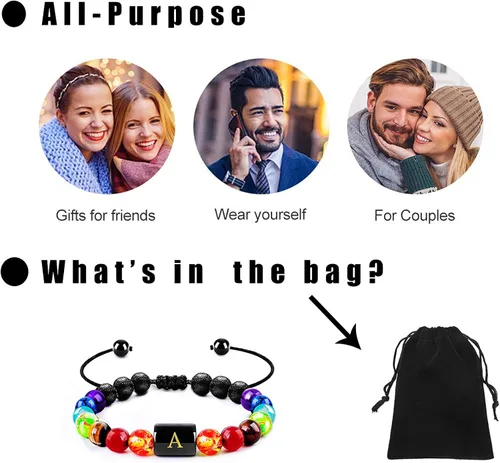 Miniatura 6 de Pulsera con inicial regalo para aliviar el estrés para mujeres y niñas pulsera de yoga y chakras pulsera de cristal curativa pulsera de aceite