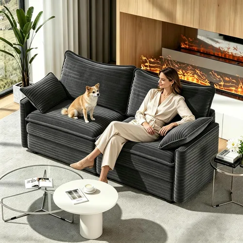 Vesgantti 74" Cloud Couch for Living Room, 2 Seaters Deep Seat Sectional Modular Sofa, Double Cushion Corduroy Small Sofas Living Room Couches for