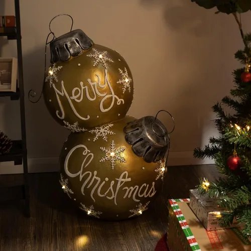 Alpine Corporation Adornos apilables navideños "Feliz Navidad" con luces LED de cambio de color, dorado, decoración de Navidad