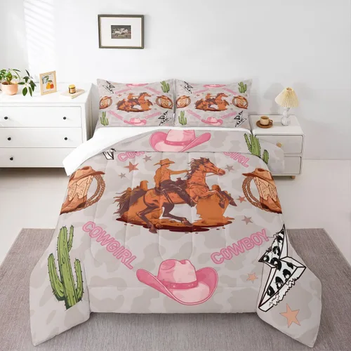 Miniatura 2 de Castle Fairy Juego de edredón de vaquero occidental, tamaño matrimonial, juego de ropa de cama de estilo bohemio con estampado de leopardo, rayo