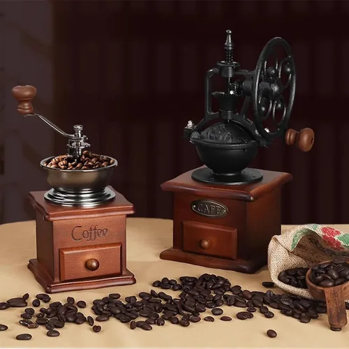 Miniatura 6 de Molinillo de café manual vintage, molinillo de grano de café con núcleo de cerámica de alta dureza con base de madera maciza y caja de polvo