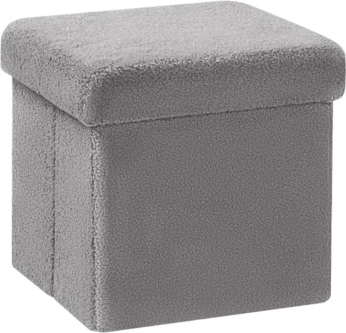 Miniatura 9 de PINPLUS Otomanas otomanas de almacenamiento con forma cuadrada con reposapiés de almacenamiento para sala de estar, asiento otomano Boucle para Negro