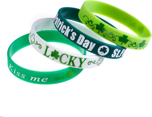 Miniatura 3 de CCINEE Pulseras de goma para el día de San Patricio, paquete de pulseras recortadas de silicona con trébol verde para decoración de fiesta