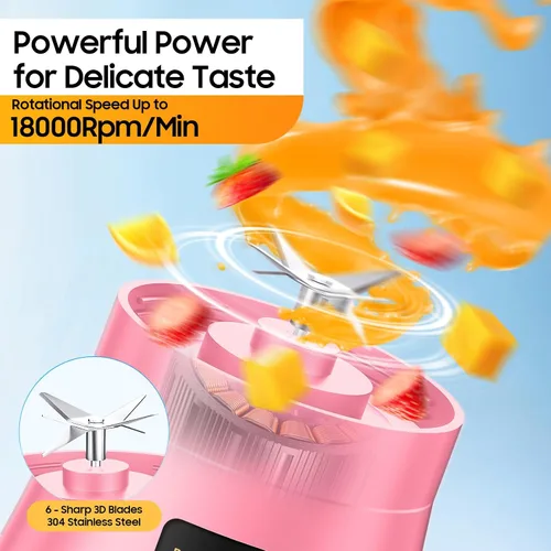 Miniatura 3 de Licuadora portátil inalámbrica de tamaño personal – Licuadora sin BAP para hacer batidos y batidos, taza de jugo de 12 onzas con 6 cuchillas, se Rosa