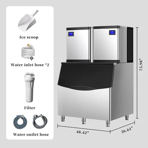 Miniatura 6 de Máquina comercial para hacer hielo de 2000 libras/24 horas, máquina de hielo automática de 220 V con almacenamiento de 1000 libras, control LED