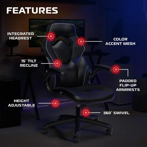 Miniatura 6 de RESPAWN 3085 Silla ergonómica para juegos para adultos, silla de oficina con respaldo alto con reposacabezas y brazos abatibles, asiento de cuero