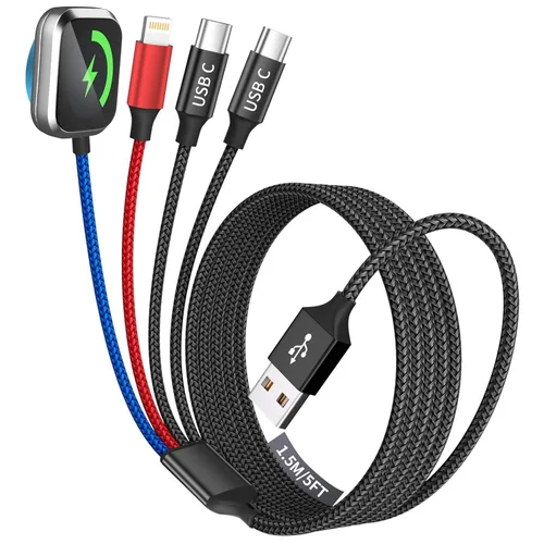 Miniatura 12 de Cruise Essentials Cable de Carga 4 en 2 para Cargador Apple iWatch/iPhone 17/Lightning/Micro, Cable Cord de Carga Múltiple de Viaje Compatible