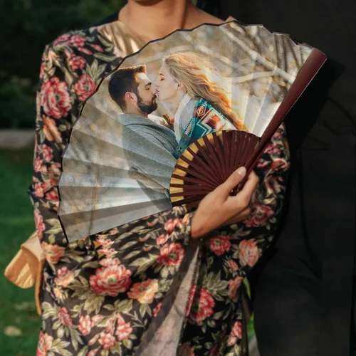 Miniatura 3 de WERWAES Ventilador plegable personalizado con foto personalizada, abanicos plegables para bodas, bailes, salones, cosplay, fiestas, abanicos Madera