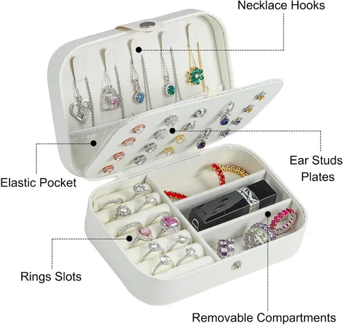Miniatura 4 de Parima Joyero de viaje para mujeres y niñas, organizador de joyas, caja de joyería mediana, estuche de viaje para almacenamiento y organizador