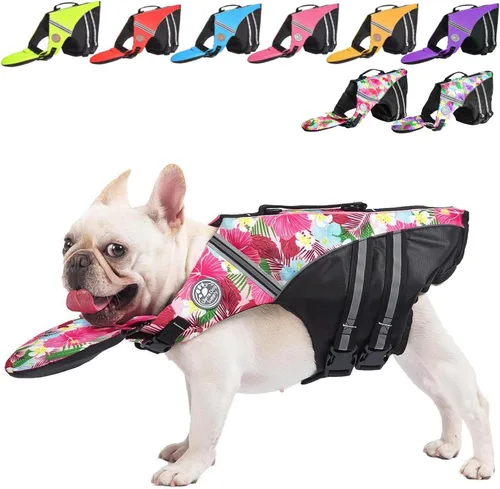 Miniatura 10 de Chaleco salvavidas para perro, chaleco salvavidas para bulldog francés para nadar en barco, chaleco de natación para perros con flotador de barbilla