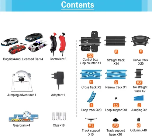Miniatura 4 de Conjunto de pista de carreras de coches con ranuras AGM MASTECH, serie de alta velocidad, pista doble con 4 coches de carreras con licencia, 2 Caja