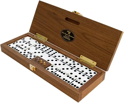 Alex Cramer - Juego de dominó Mariner con estuche de nogal negro, 28 dominó de doble seis de calidad premium con 2 clavijas de puntuación chapadas